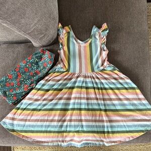 Hanna Andersson Pastel Rainbow Stripe Dress with Ruffle Sleeves - Multi